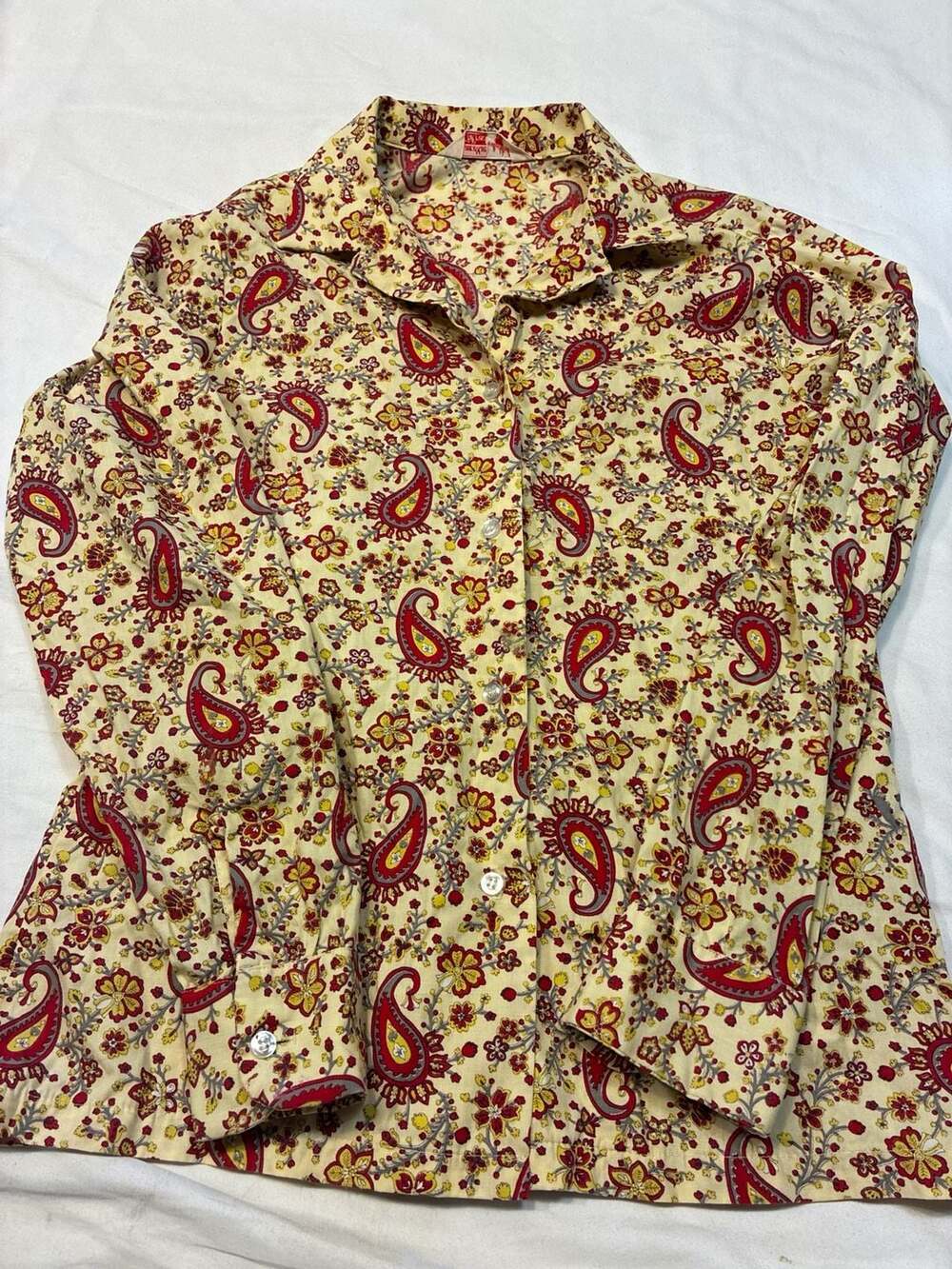 Vtg 60s psychedelic print shift mini dress paisley pockets short sleeve Flair